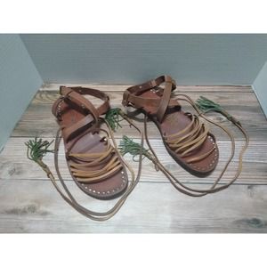 Free People Brown Wrap Around Flat Sandals Size 8.5